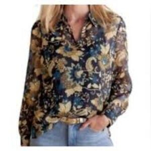 Soft Surroundings Viola Shimmer Sheer Metallic Floral Blouse | NWT | Size S